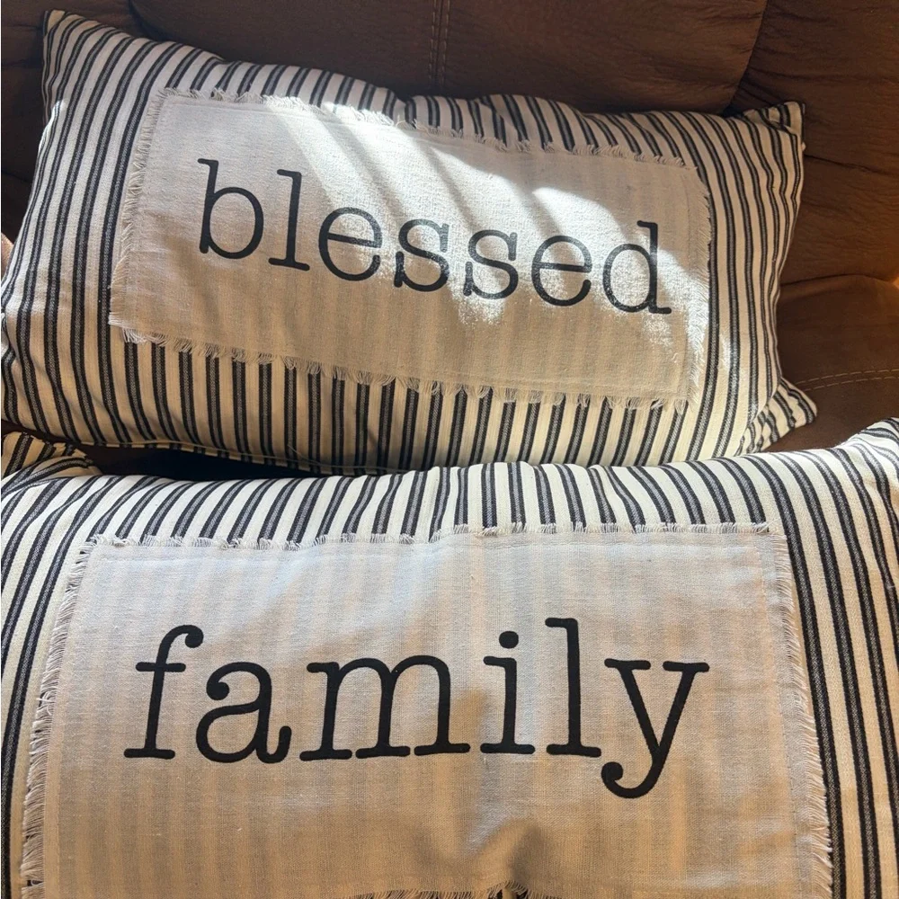 Striped Accent Pillows - Family & Blessed - Picture 2 of 6